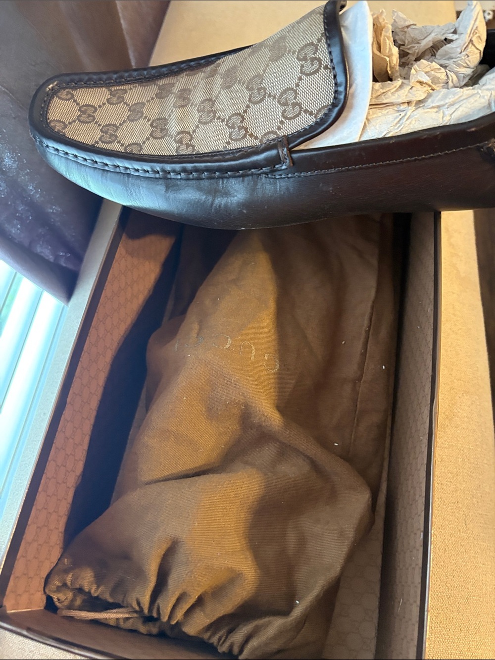 Gucci Brown Signature Canvas & Leather Driving Loafers